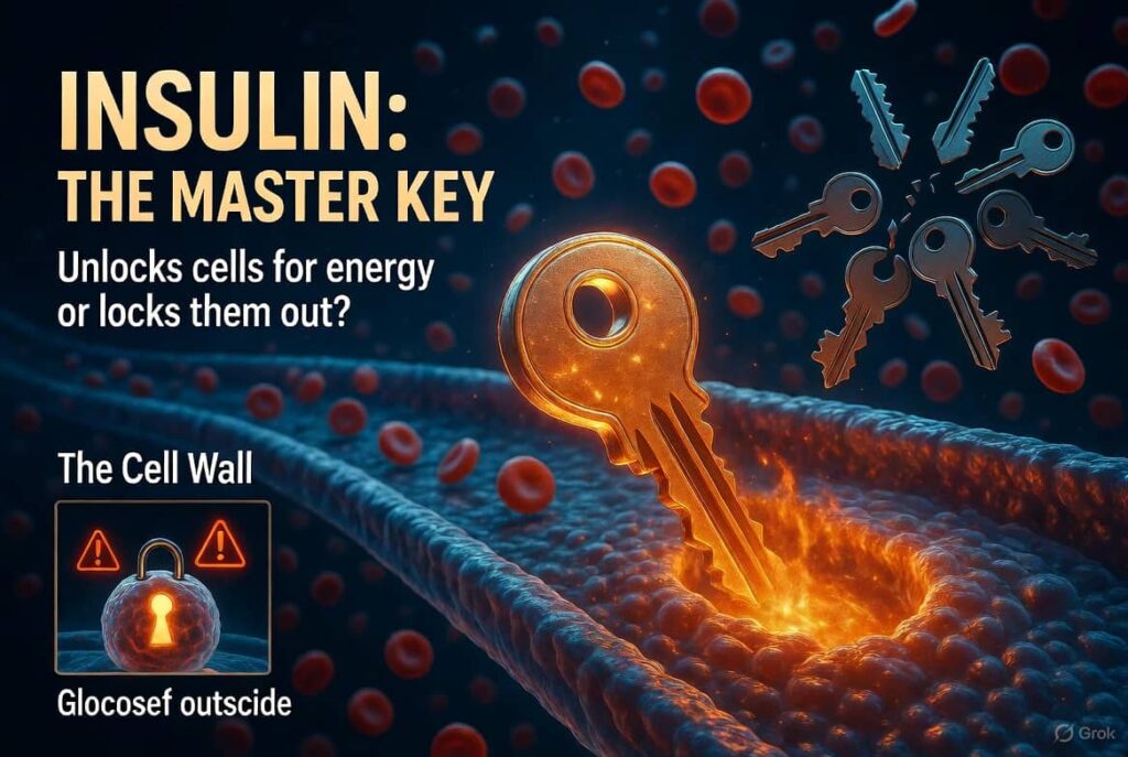Insulin body mein kaise kaam karta hai — 6 step process infographic Hindi