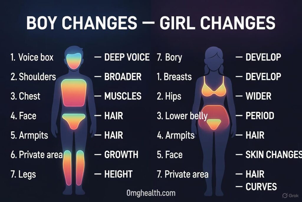 Puberty ke dauran emotional changes dikhata teenage ladka aur ladki – mood swings aur mental growth illustration