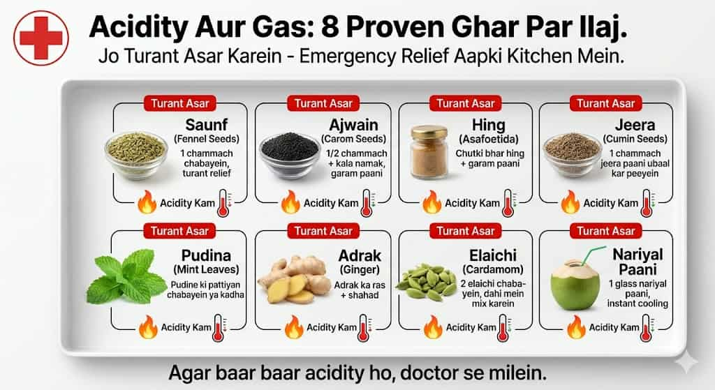 acidity aur gas ka ghar par ilaj hindi — 8 proven nuskhe jo turant kaam karte hain