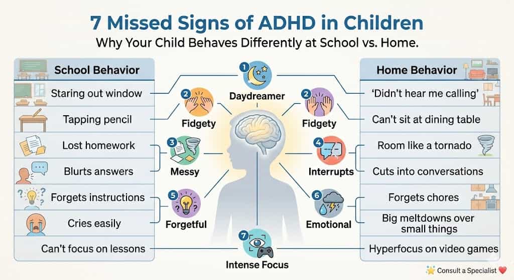 ADHD ladkon aur ladkiyon mein farq — symptoms comparison infographic Hindi