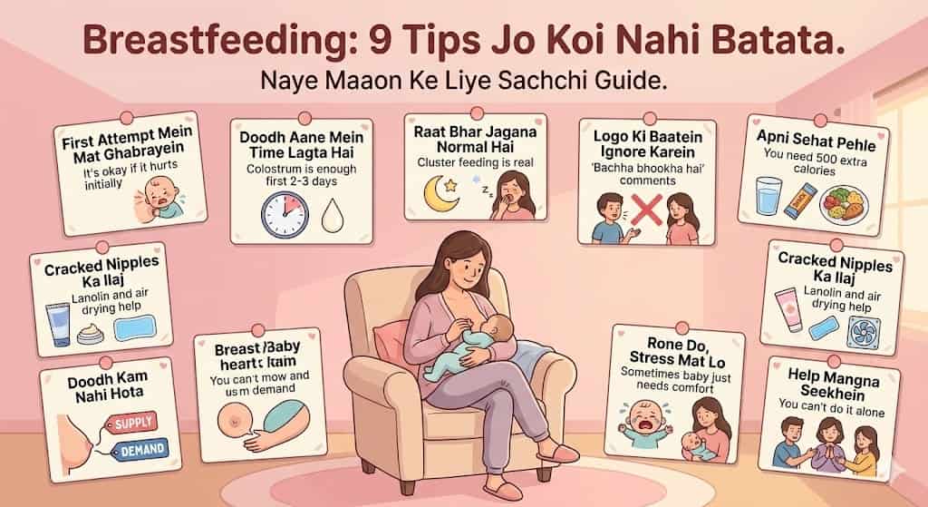 breastfeeding tips hindi naye maaon ke liye complete guide latching doodh badhane ke upay