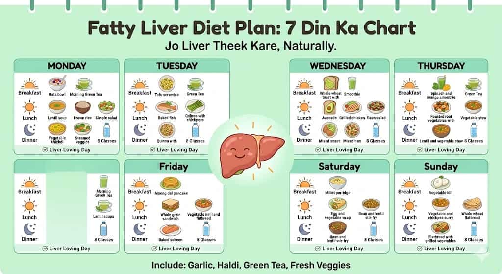 Fatty liver diet plan 7 din ka complete Indian chart liver theek karne ke liye Hindi guide