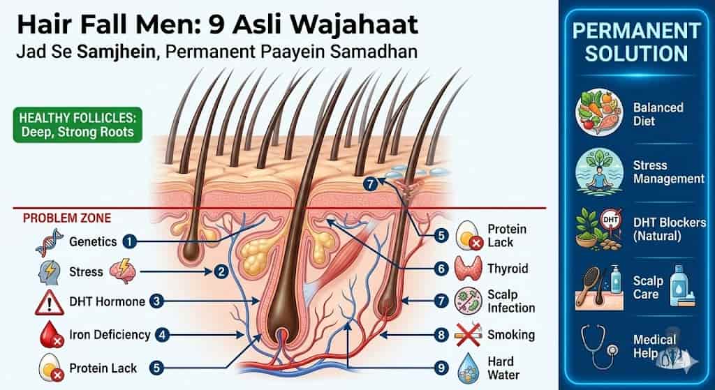 Men mein hair fall 9 wajahaat DHT stress iron Minoxidil complete Hindi guide