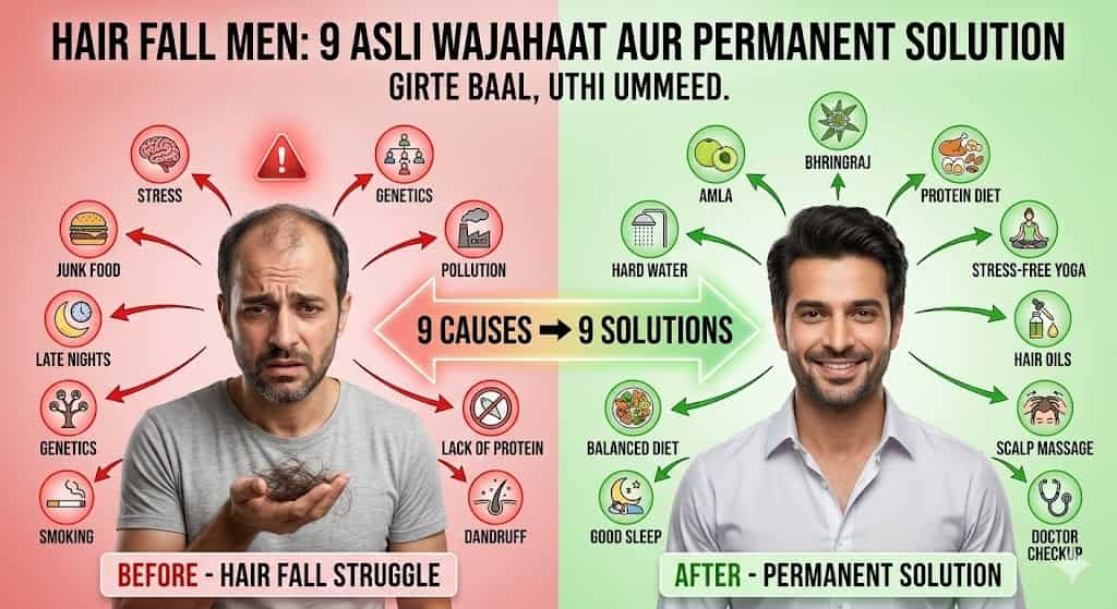 Hair fall types AGA telogen effluvium alopecia areata Norwood scale Hindi infographic