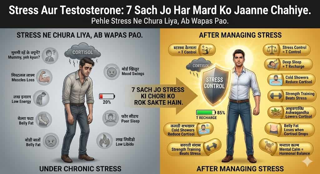 stress aur testosterone ka connection hindi recovery protocol — cortisol test checklist