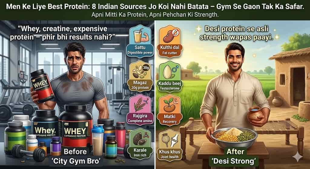 men ke liye best protein sources hindi daily chart — subah se raat tak protein plan