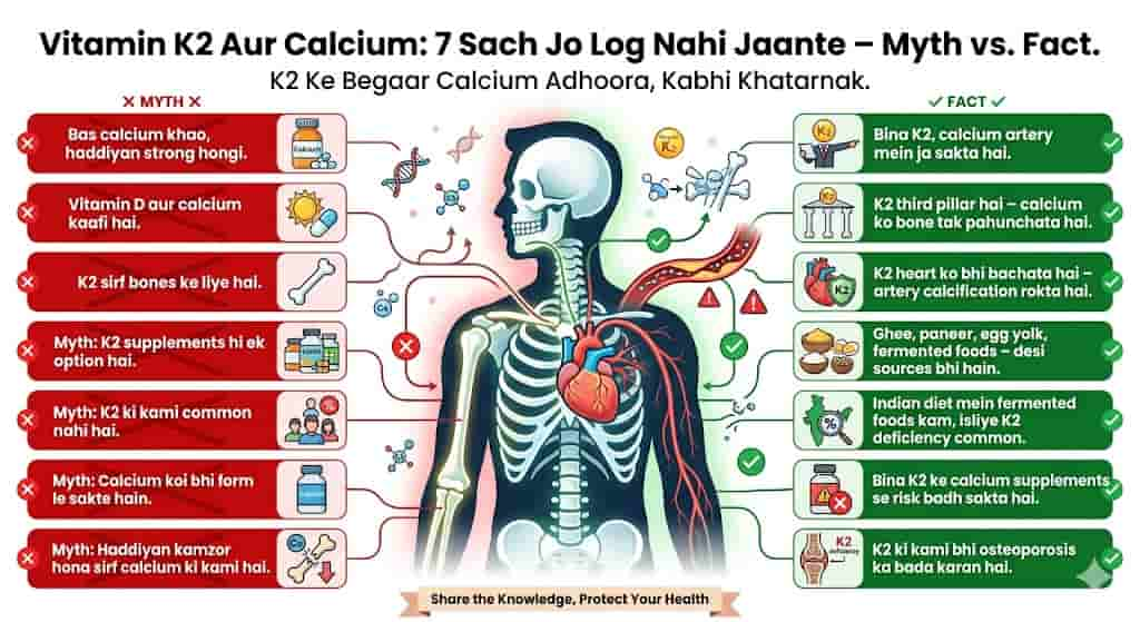 vitamin k2 aur calcium connection hindi — osteocalcin MGP arteries bones diagram