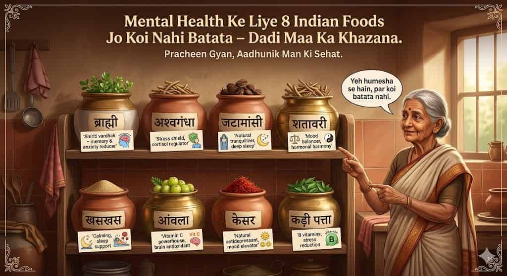mental health ke liye indian foods hindi — 8 foods gut brain axis serotonin