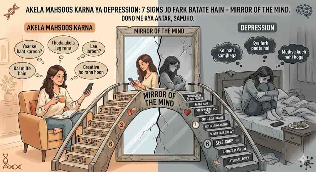 loneliness aur depression mein farq hindi — 7 signs comparison chart anhedonia