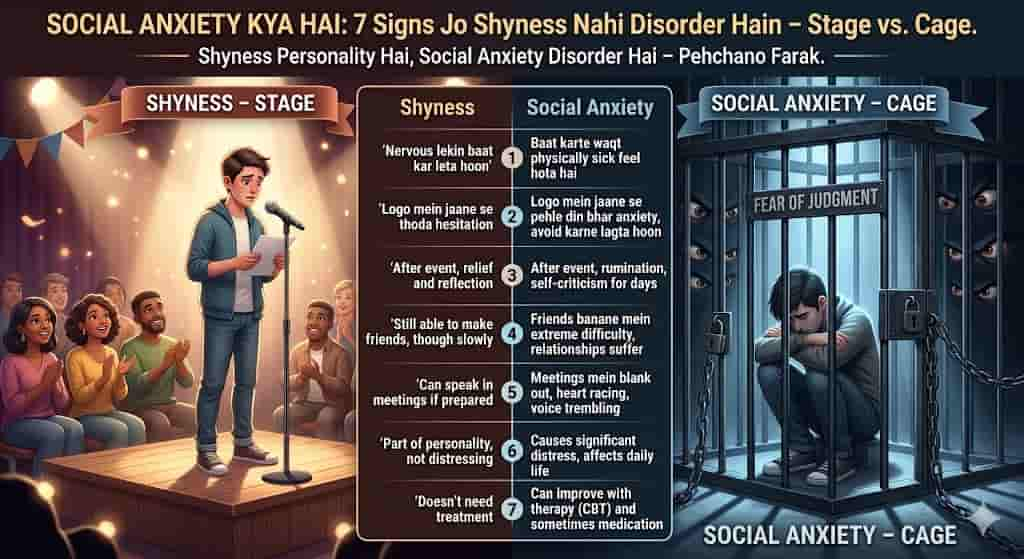 social anxiety kya hoti hai hindi — 7 signs shyness vs social anxiety disorder comparison