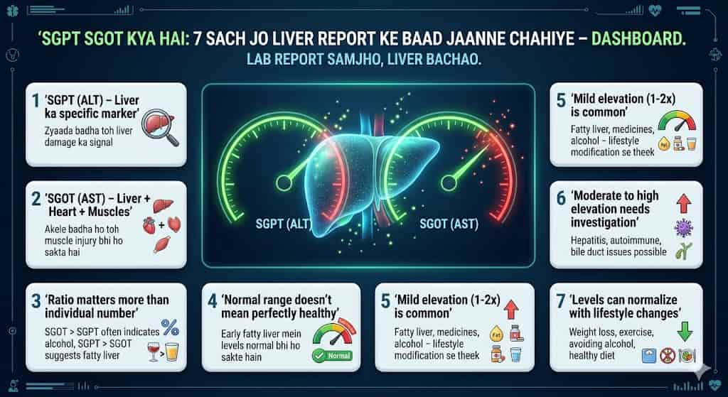 sgpt sgot kya hota hai liver report hindi — 7 sach normal range AST ALT ratio table