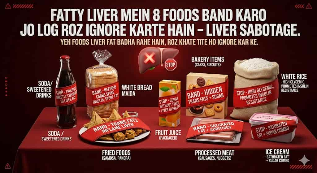 fatty liver mein kya nahi khana chahiye hindi — 8 foods avoid list cold drinks maida fried