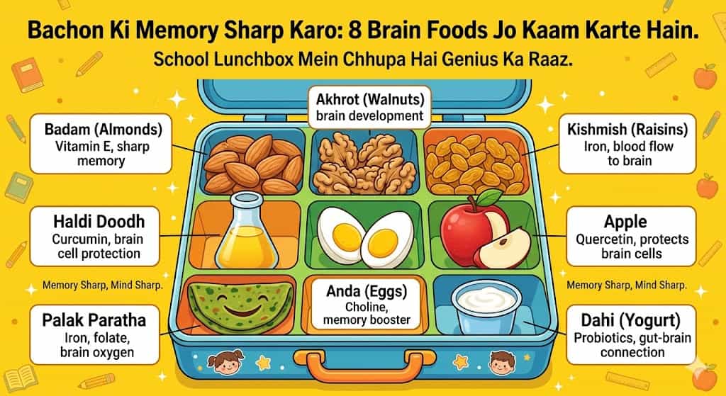 bachon ke liye brain foods hindi — 8 foods jo memory aur focus badhate hain