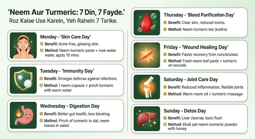 neem aur turmeric daily use sahi tarika dose hindi — kab lena kaise lena chart