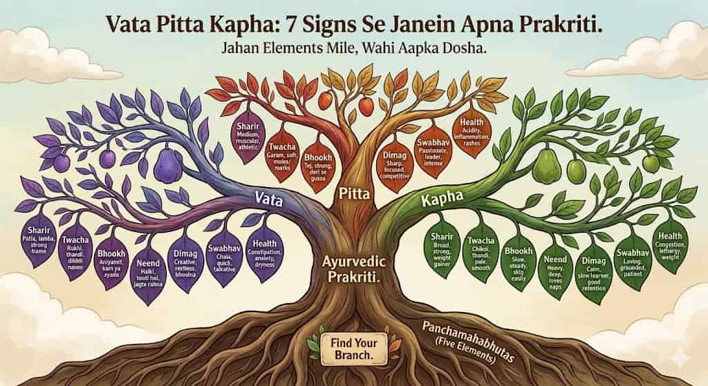 vata pitta kapha dosha type hindi mein pehchanne ka tarika — teen prakriti chart